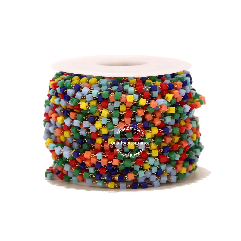1M Stainless Steel Colorful Square Triangle Gold Beaded Chains Eyeglasses DIY Chain Supplies Making Bracelet Necklace