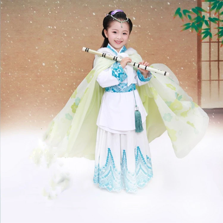 Princess Ni Huang WYJN Kids' Costume Little Girl Thematic Photography Hanfu Costume Little Princess Hanfu with Fur Cloak