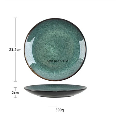 1 European Kiln Green Peacock Tableware Steak Plate Pasta Plate Ceramic Plate Large Soup Bowl Simple Beautiful Ceramic Tableware