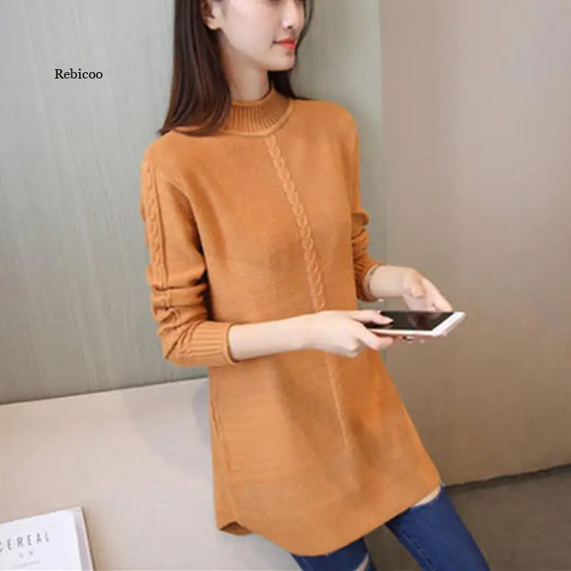 Autumn Winter Long Sweater Knitwear Warm Women's Pullover O neck Thicken Plus velvet Female Soft Knit Sweater