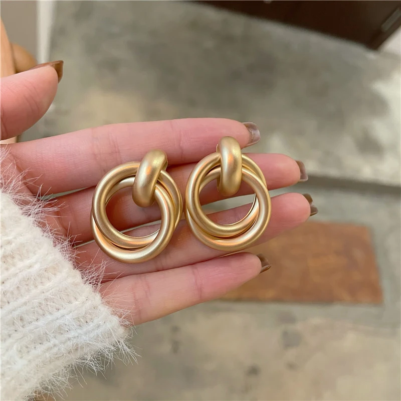 BLIJERY New Trend Geometric Metal Stud Earrings for Women Simple Matte Gold Punk Statement Earring Femme Korean Jewelry Gifts