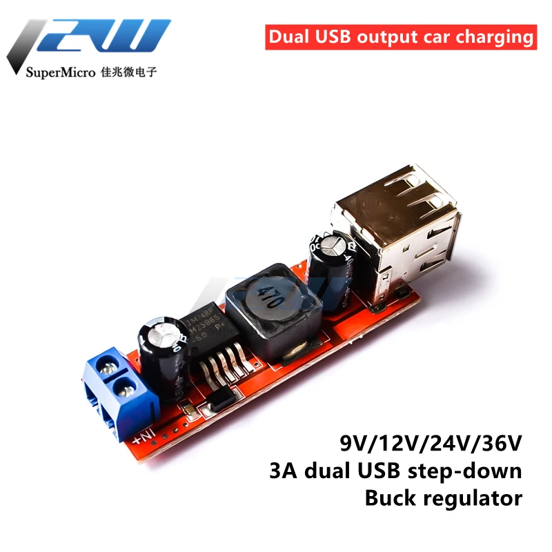 Vehicle Charger Dual USB Charge Step-Down Converter Module 6V-40V to 5V 3A Dual USB LM2596 Step-Down Converter Module