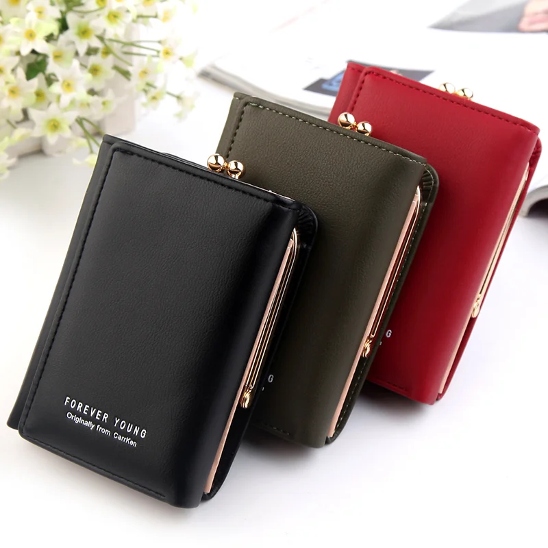 Buylor Women Wallets Multifunctional Coin Purse Vertical Plain Tri-fold Card Holder PU Leather Female Short Purses