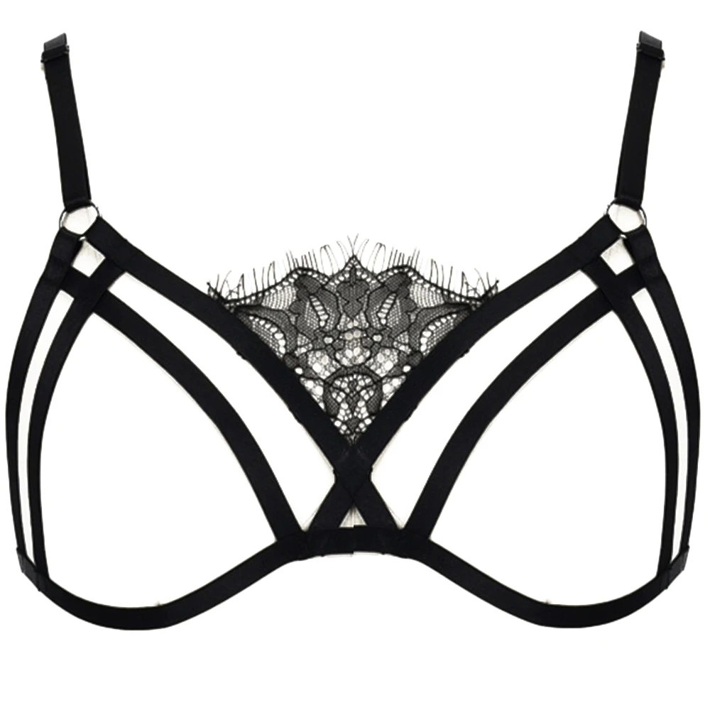 

JLX.HARNESS Black Sexy Lingerie Bondage Harness Belt Woman Goth Lace Bra Punk Lace Body Cage Cross Harness Bra