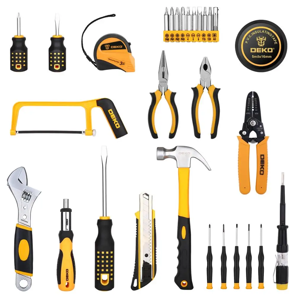 DEKO DKMT198 Socket Wrench Tool Set Auto Repair Mixed Tool Combination Package Hand Tool Kit with Plastic Toolbox Storage Case