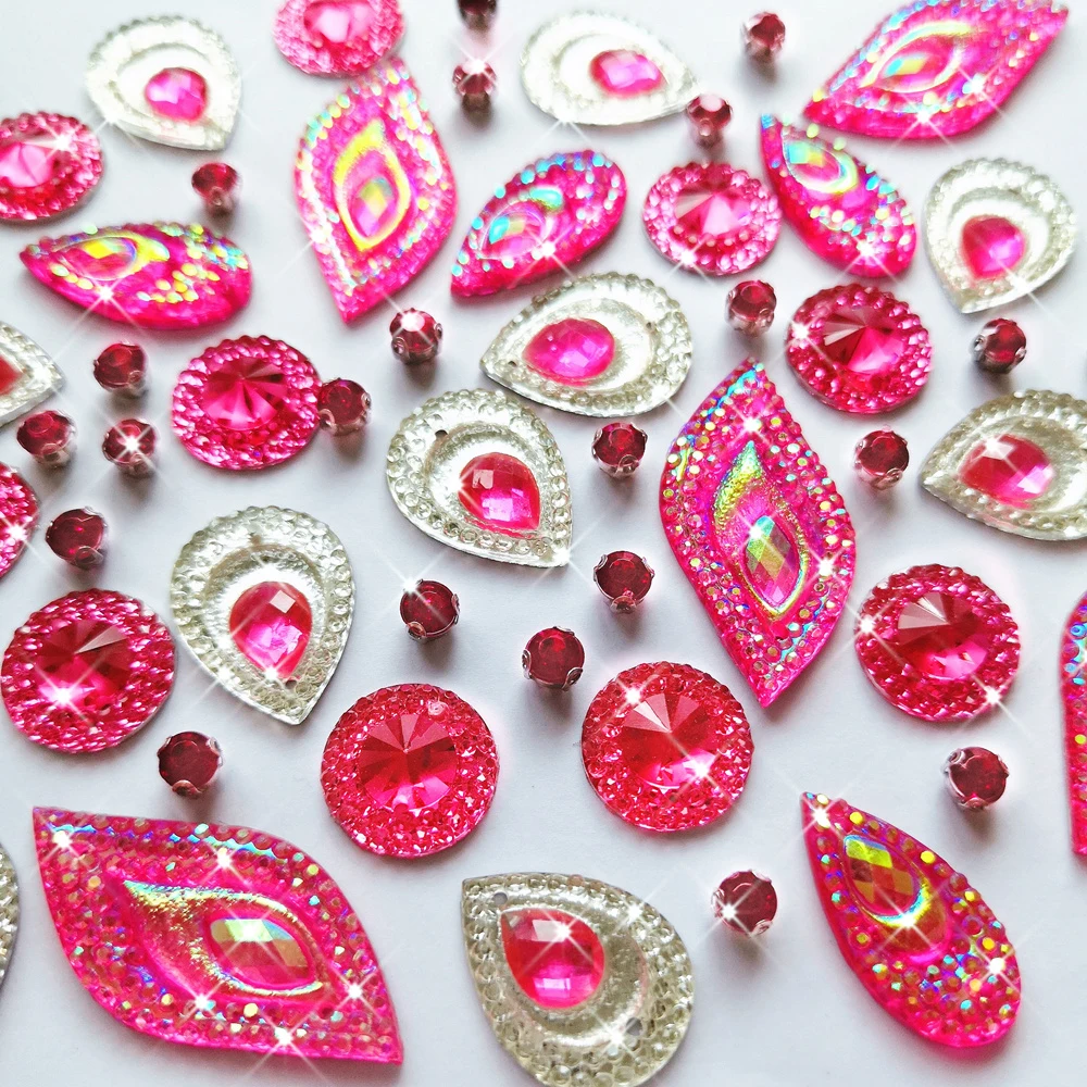 

Fuchsia Pink Mix Shape Sew on Decorative Rhinestones Crystals AB For Decor Carnival Party Event Women Formal Prom Dress Crafts