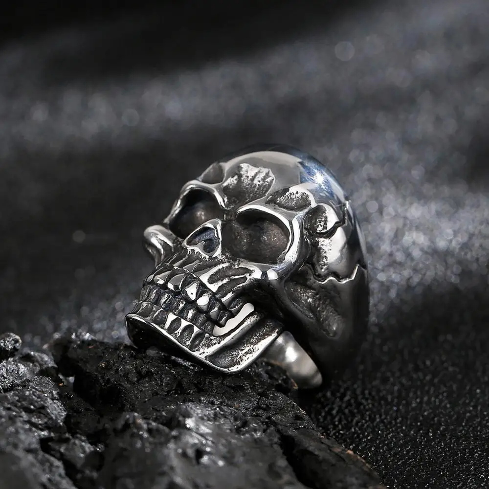 Kalen Vintage Gothic Style 6mm Men\'s Stainless Steel Skull Ring Charm Jewelry Accessories