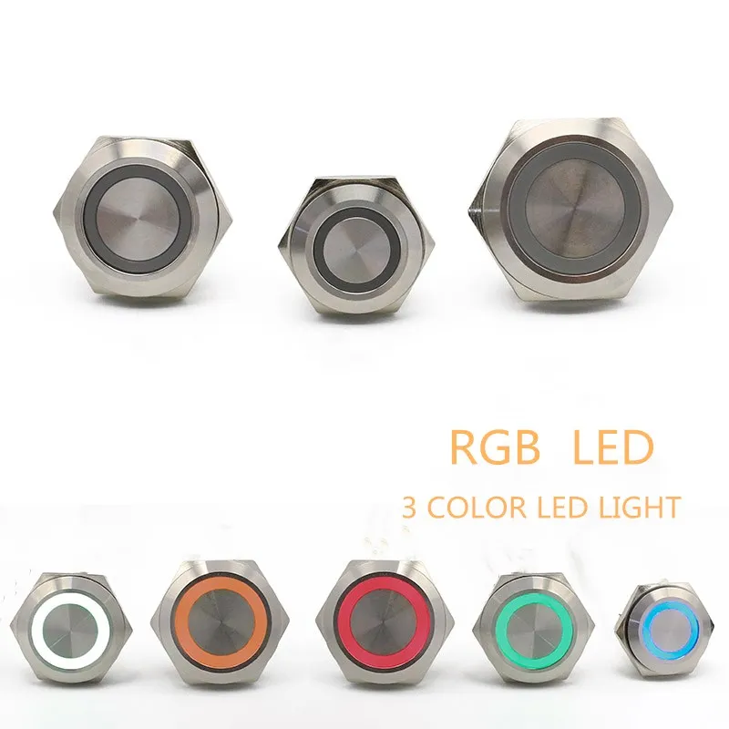 

12/16/19mm Mirco Switch Short Strock Stainless Steel Momentary Self-reset Waterproof Metal Push Button Switch Power LED Light