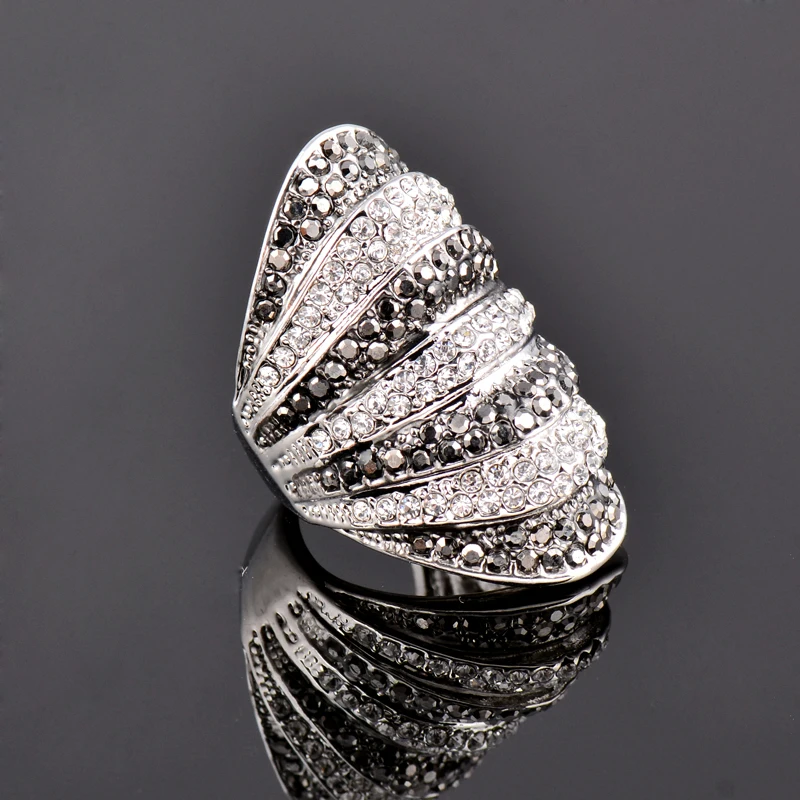 LEEKER Vintage Luxury Black White Crystal Rings Silver Color Women Big Cocktail Ring jewelry for women Accessories 180 LB7