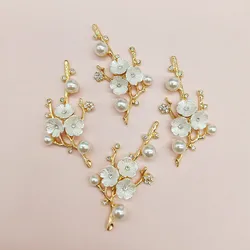 2 Pcs/Lot Alloy Creative Gold Pearls Pendant Buttons Plum Blossom Branch Tree Pole Flower Diamond Jewelry Diy Hair Accessories