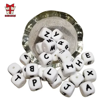 בובו. תיבת 10pc מכתב סיליקון חרוזים 12mm תינוק בקיעת שיניים חרוזים לעיסת האלפבית חרוז DIY אישית שם Teether שרשרת