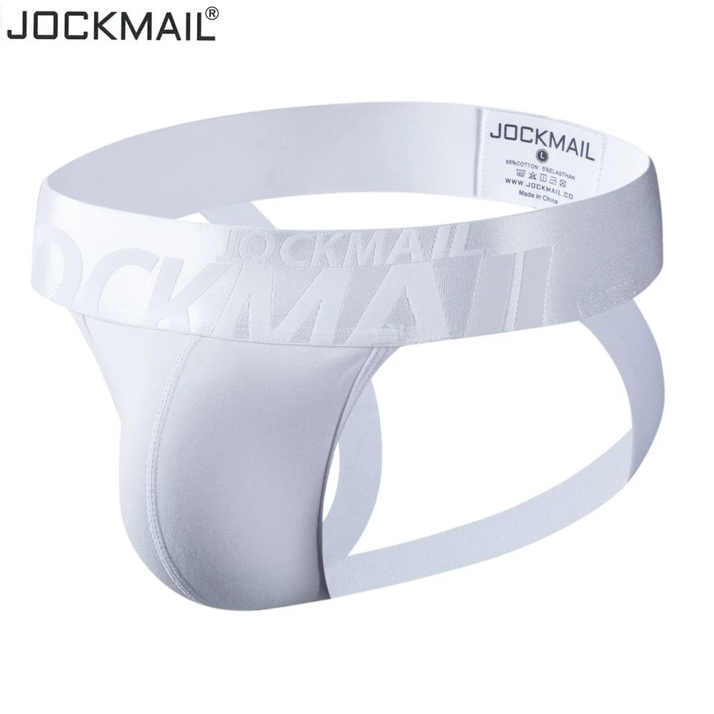 JOCKMAIL Jockstraps Men Underwear Sexy Mens String Bikini Briefs Tanga Calzoncillos Hombre Slip Cotton Gay Mens Panties White