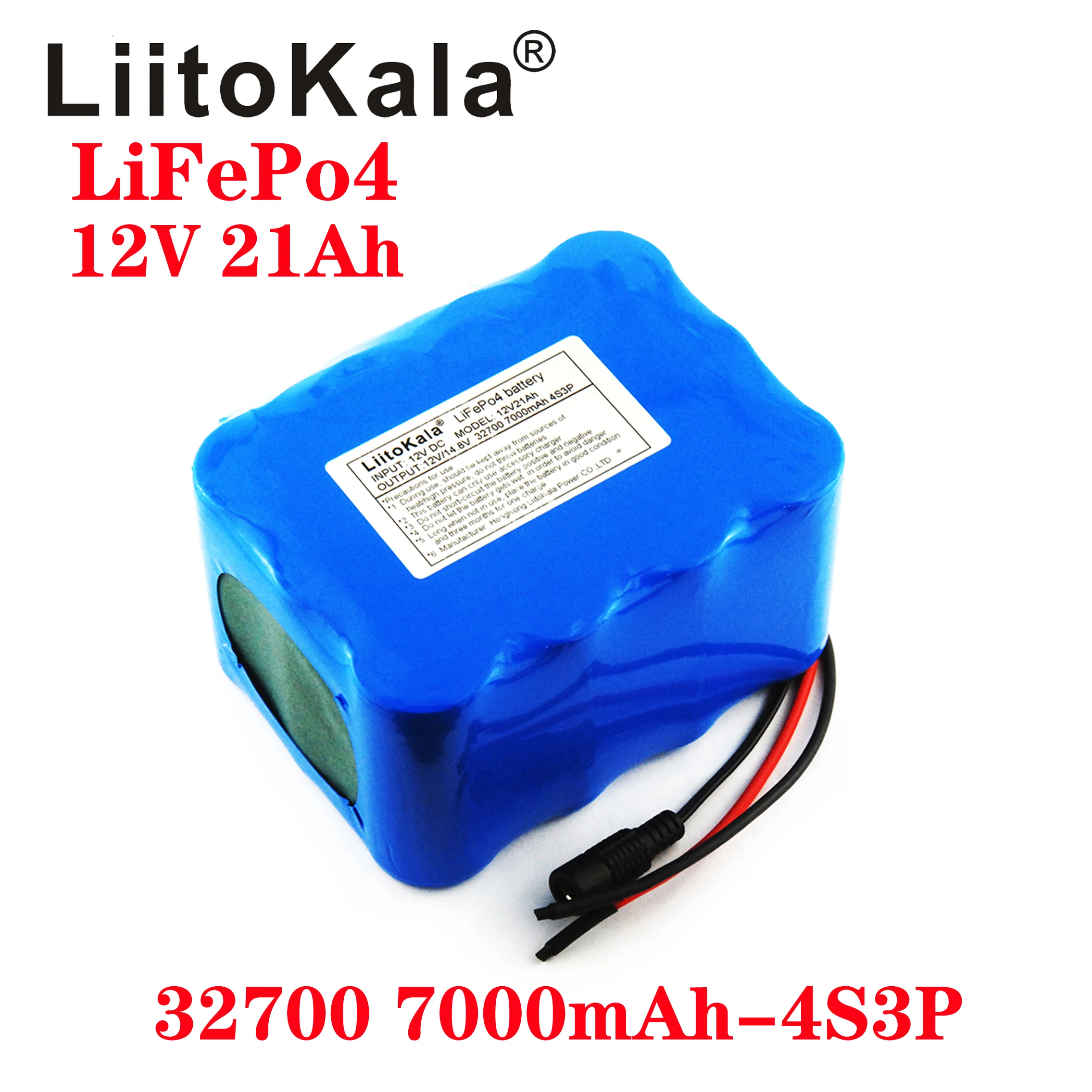 LiitoKala 32700 Lifepo4 Battery Pack 4S3P 12.8V 21Ah with 4S 20A Maximum 60A Balanced BMS for Electric Boat Uninterrupted Power