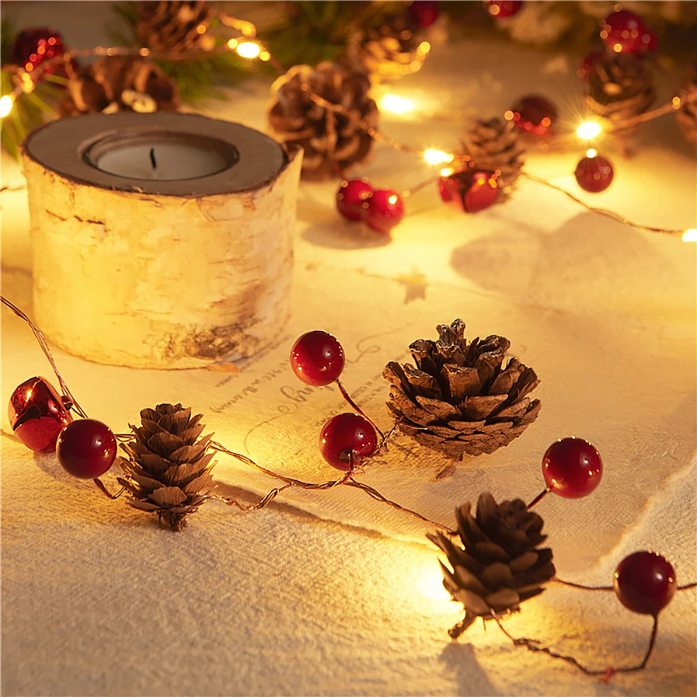 Christmas LED Copper Wire Pine Cone String Lamp, Pine Needles, Fairy Garland, Yard, Holiday Decoration Lamps, 2022 image 3