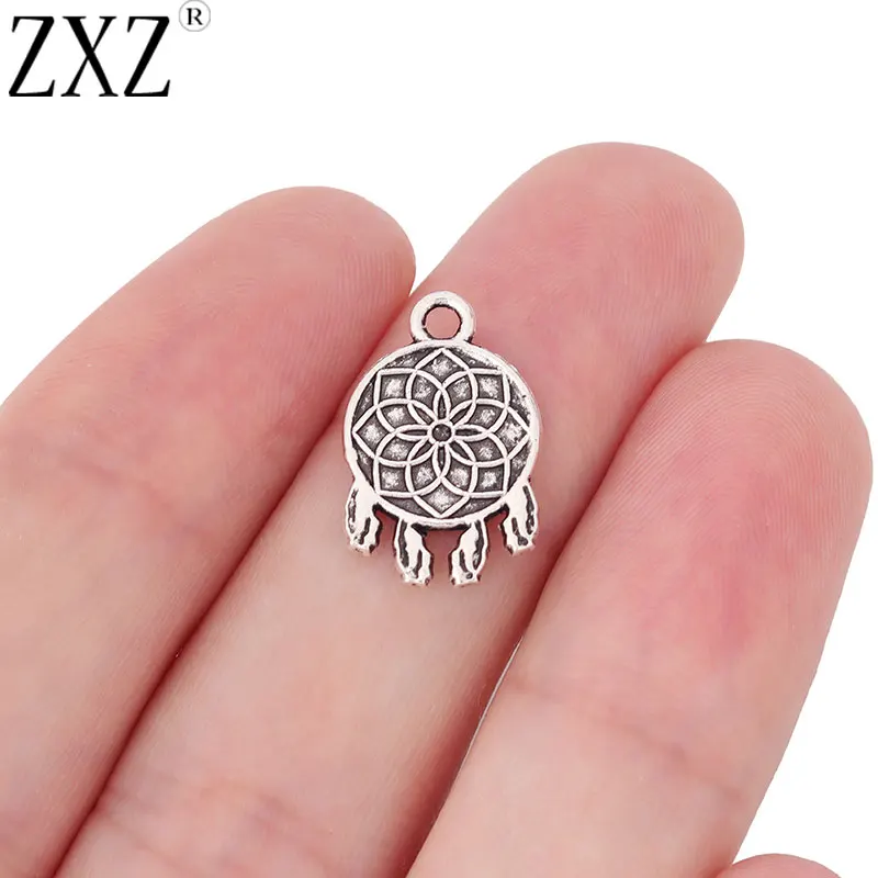 ZXZ 30pcs Tibetan Silver Tassel Dream Catcher Charms Pendants Beads 2 Sided for Necklace Bracelet Earring Jewelry Making