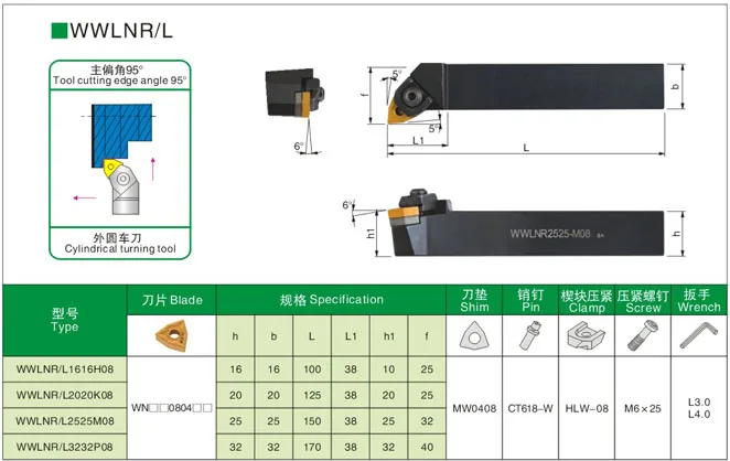 1PC WWLNR 3232P08 WWLNL3232P08 CNC Cutting  Set Tool Holder Outer Turning  Carbide Insert WNMG