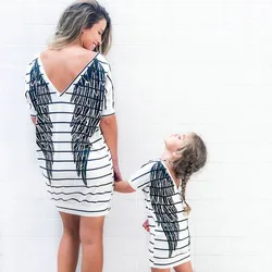 2023 Short Sleeve Striped Dress Summer Family Matching Outfits Wings Dresses Mommy And Me Clothing Sets Baby Girls Clothes