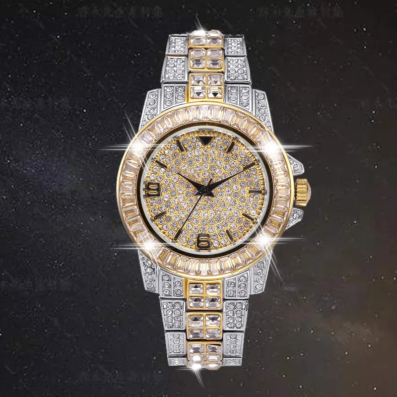 

AAA CZ Bling Diamond Men's Watch Role 18k Gold Plated Ice out Quartz Iced Wrist Watches for Men Male Waterproof Wristwatch Hours