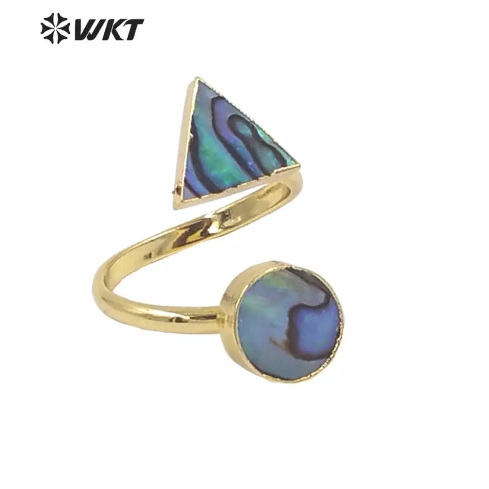 

WT-R241 Wholesale 24k gold trim lovely abalone shell ring ,double stone natural abalone shell ring for women wedding ring