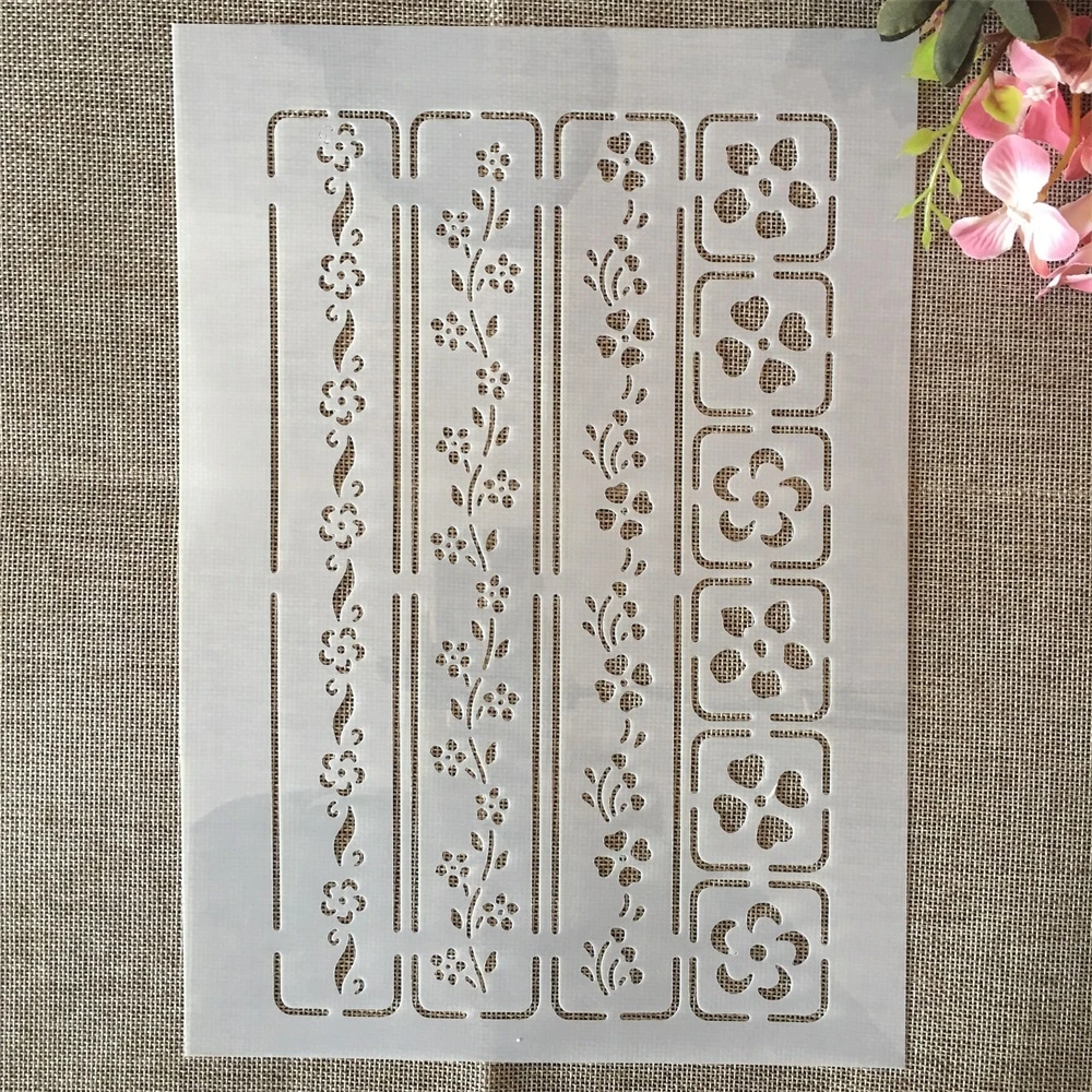 A4 29cm Small Flowers Rectangle Line DIY Layering Stencils Wall Painting Scrapbook Coloring Embossing Album Decorative Template