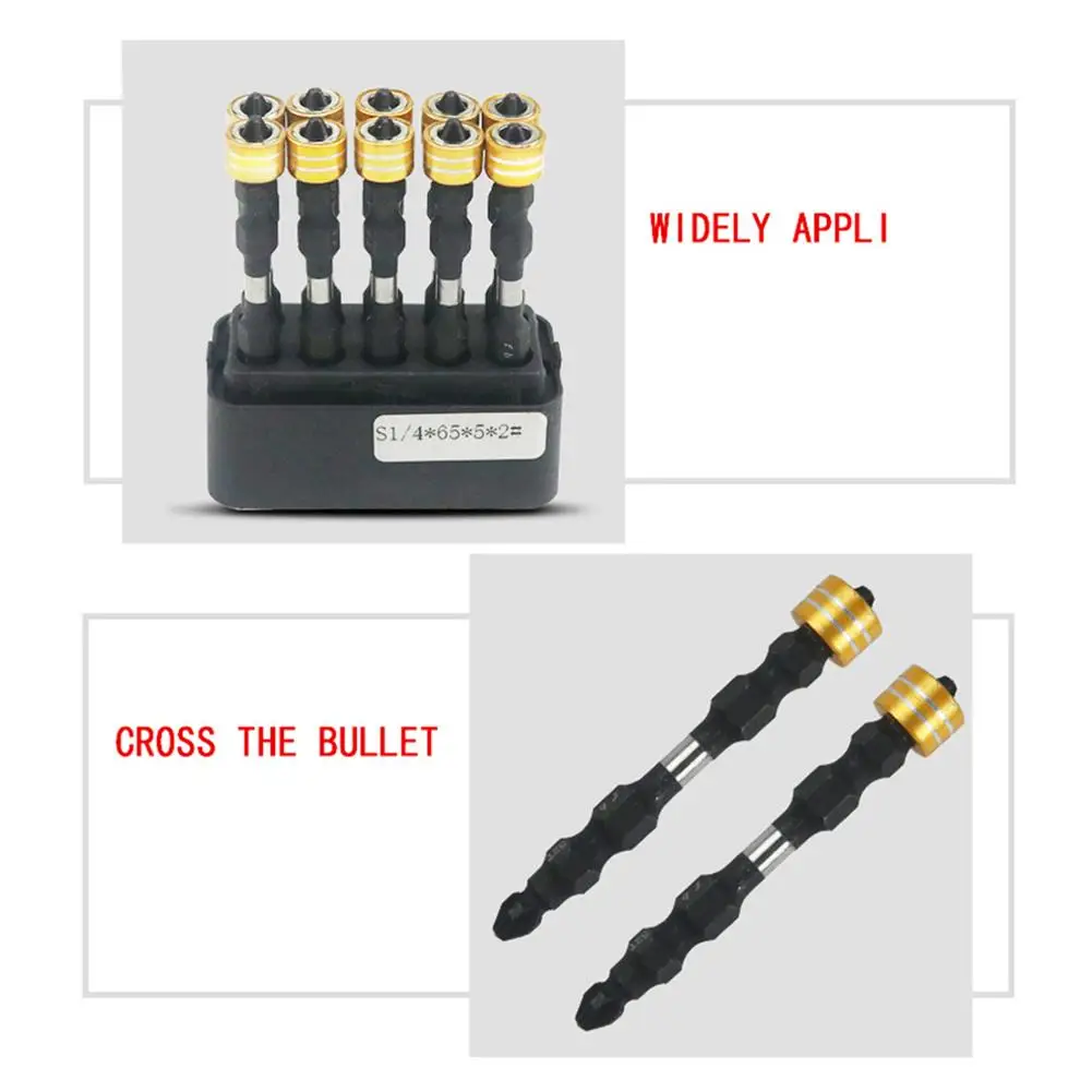 10PCS 1/4 Inch Hexagonal Shank with Magnetic Coil Screwdriver Bit Set Double-end Screwdriver Head Anti-slip