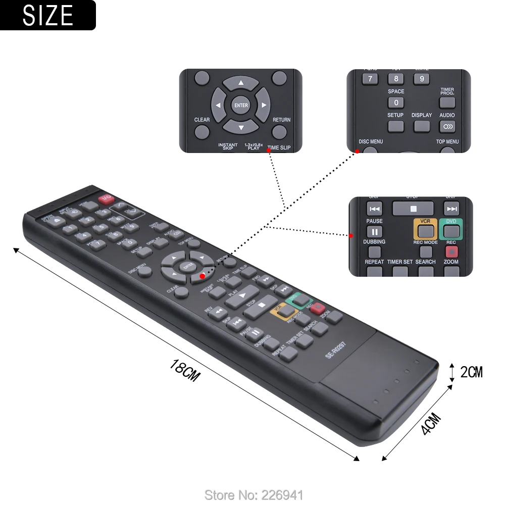 SE-R0297เปลี่ยนรีโมทคอนโทรลที่ใช้งานได้สำหรับ Toshiba DVD Recorder/CVR Combo D-VR7 DVR7 D-VR7KC DVR7KC D-VR7KC2 DVR7KC2