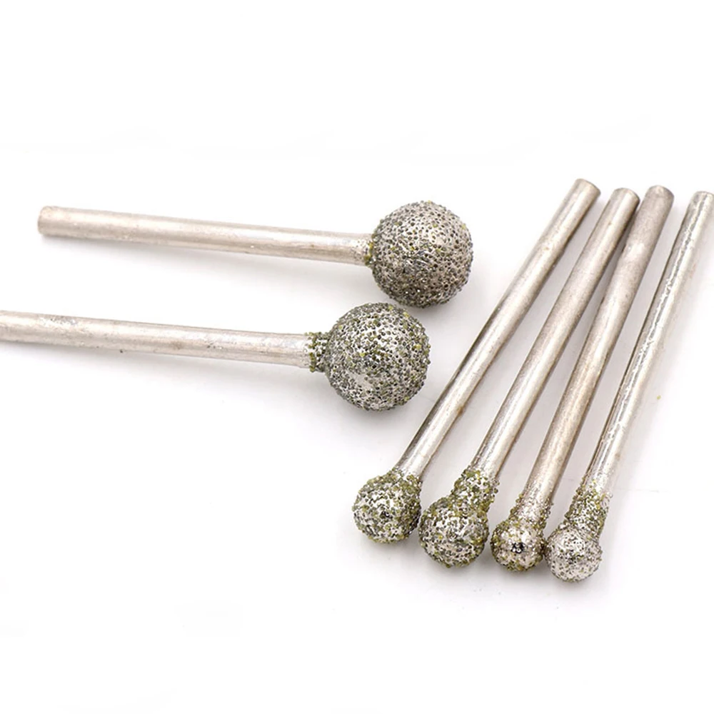 5/10/20PCS 3mm-10mm Ball Round Diamond Burr Grinding Bit 2.35/3mm Shank for Dremel 60 Grit