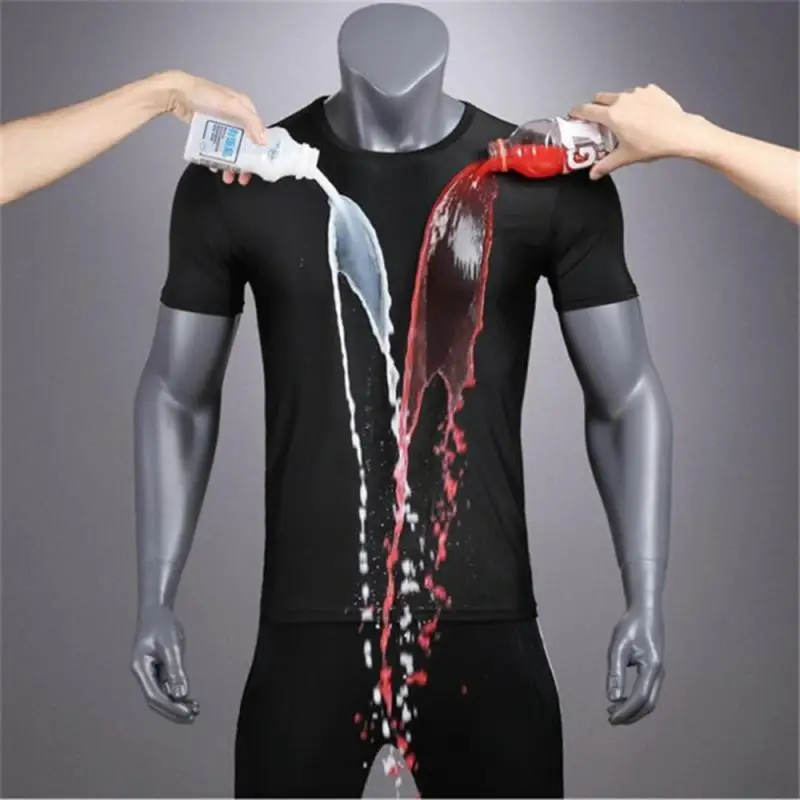 New Mens Breathable T-Shirt Summer Hydrophobic Waterproof Dirt Proof Tops T-shirt Stain Resistant Fabric Smart Minimalist Shirt