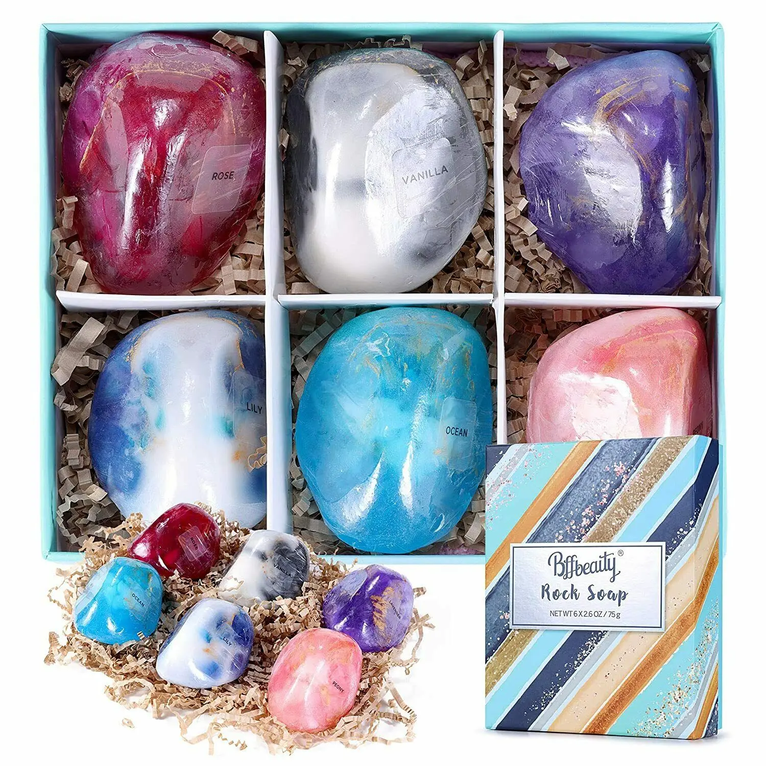 BffBeauty Rock Soap Set, 6pcs 2.6oz Scented Moisturizing Hand Face Body Bar Soap