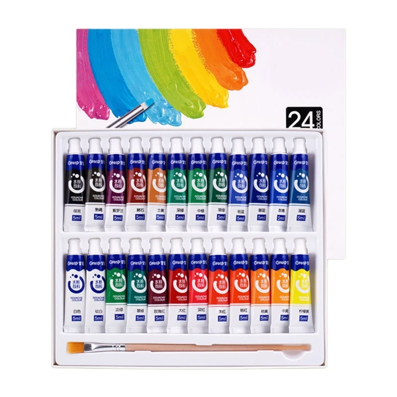 Pintura aquarela ajustada no jogo 5ml 12/18/24/36 do pigmento do gouache da academia da arte tubos cores para os pintores do estudante da arte iniciantes canetas coloridas papelaria aquarela material escolar