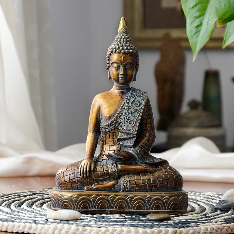 Resin Buddha Statue Decor Figurines For Interior Meditation Homee Decor Office Ornaments Gift Hindu Siting Buddha Thailand