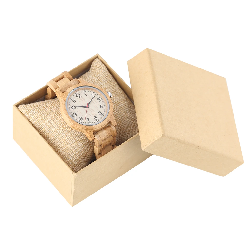 Reloj de madera de bambú Natural para mujer, relojes de pulsera simples de madera pura, marca superior de lujo, vestido de mujer