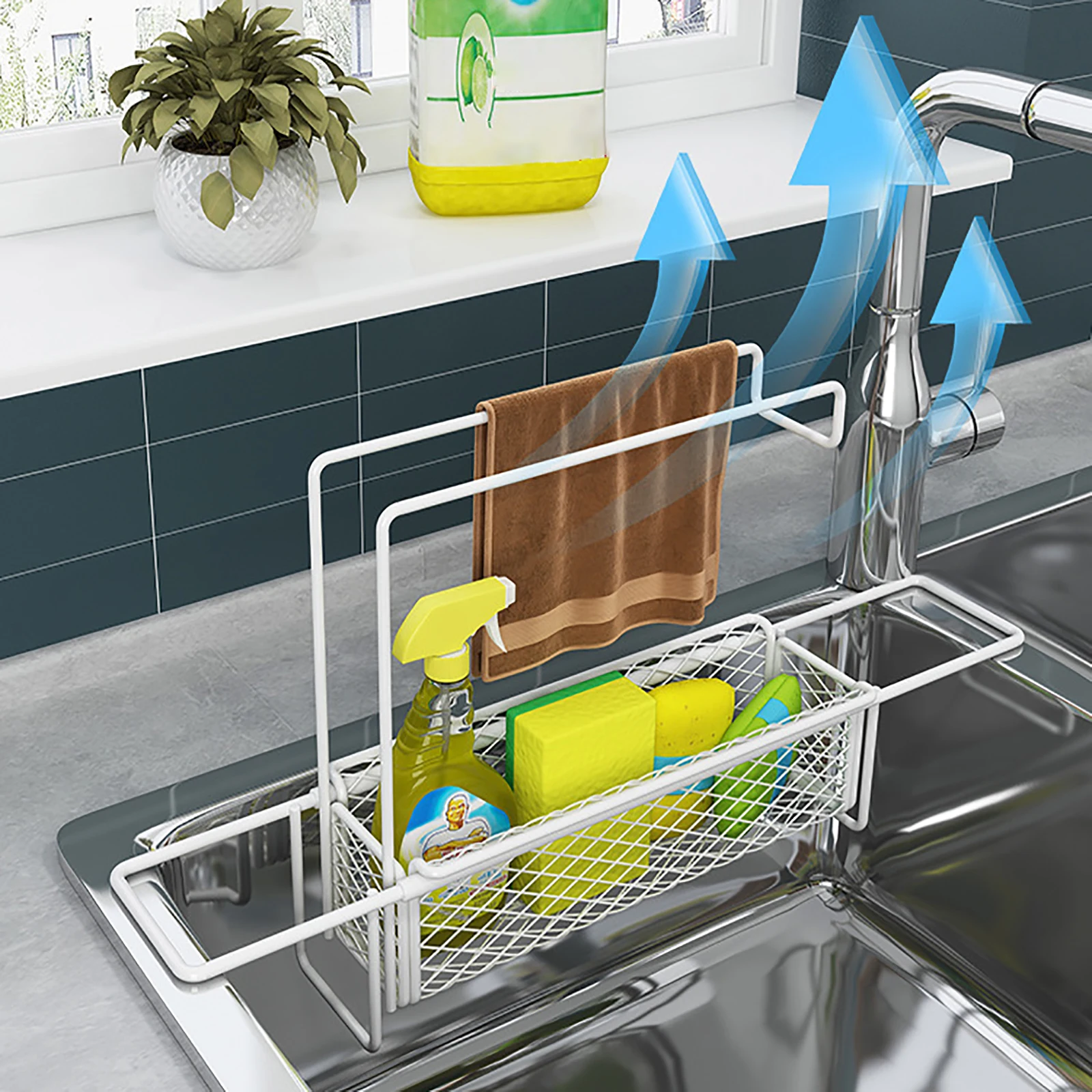 Telescopic  Soap Sponge Holder Shelf Sink Rack Sinks Organizer Adjustable Sinks Drainer Rack Storage Basket Kitchen Accessories