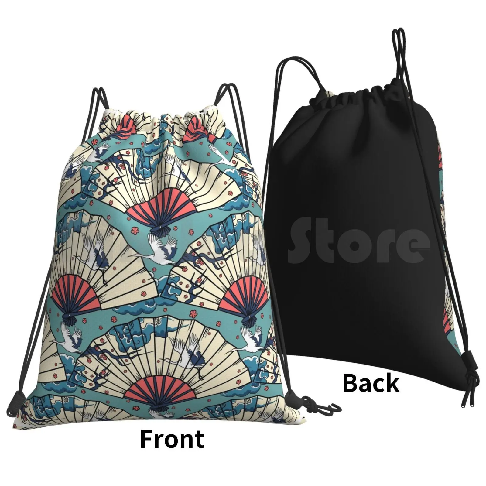 Fantasy Backpack Drawstring Bags Gym Bag Waterproof Fan Crane Cloud Fashion Vintage Fly Pattern Paula Belle Flores