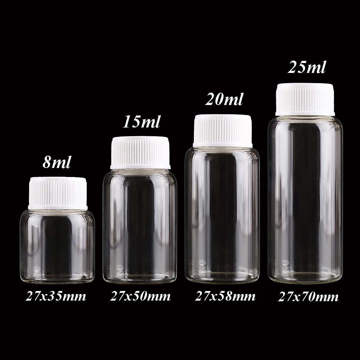 

5pcs Dia 27mm 8ml/15ml/20ml/25ml Glass Bottles Glass Jars with White Plastic Caps Spice Jars Glass vessels For Wedding Favors