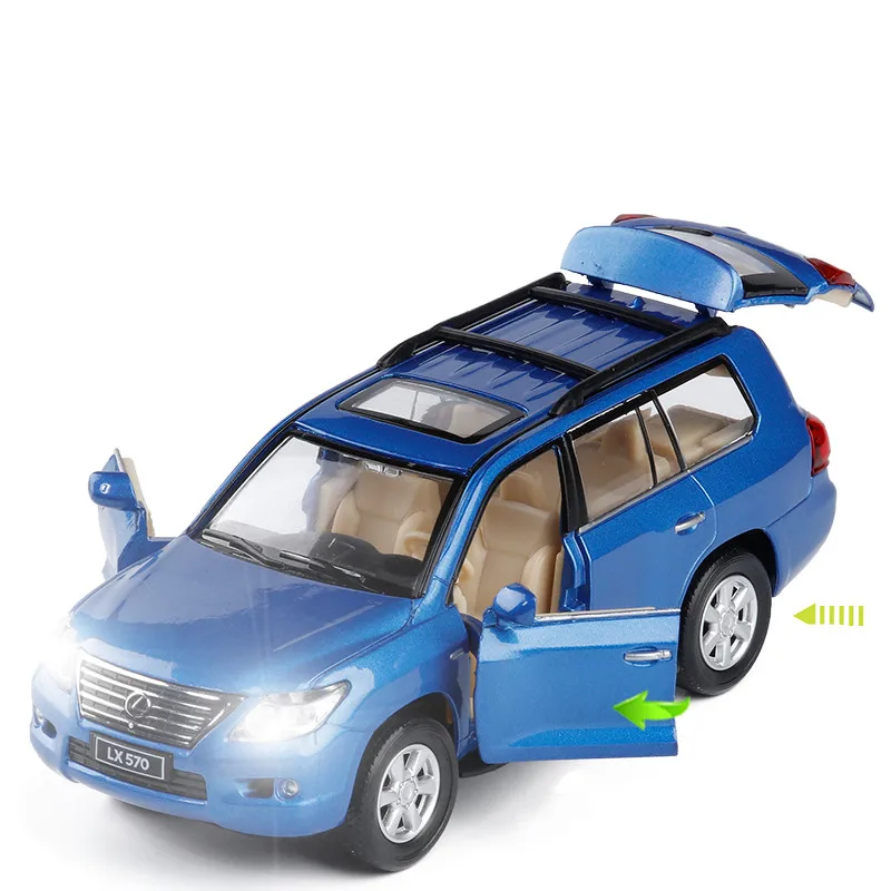 Boutique gift 1:32 LX570 luxury SUV alloy model,simulation die-cast metal 3 door sound and light pull back model,free shipping