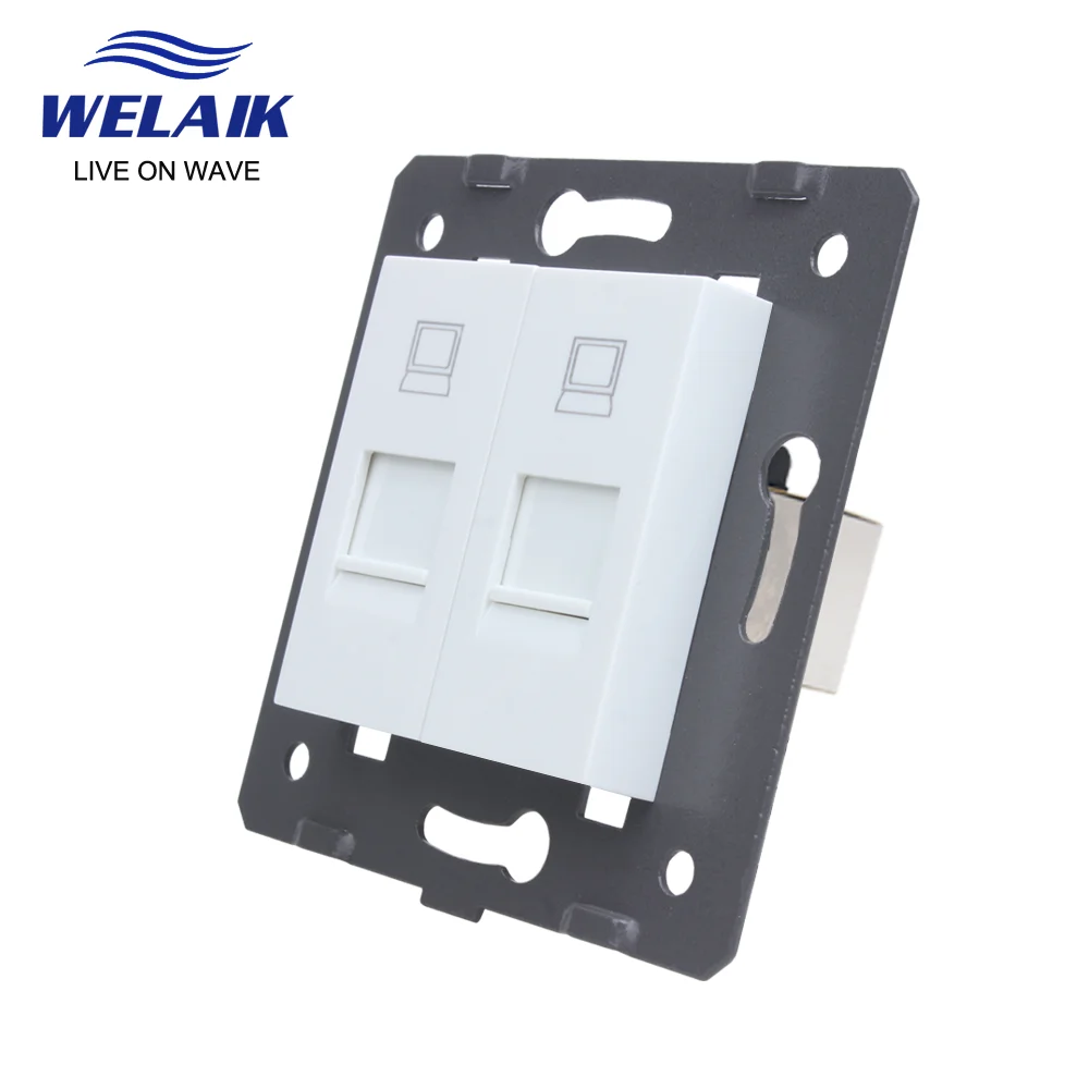 

WELAIK EU Standard Gigabit Internet CAT6 2Way Shielded Computer RJ45 Wall Socket-DIY Parts Without-Glass-Panel 45*45mm A82LTW