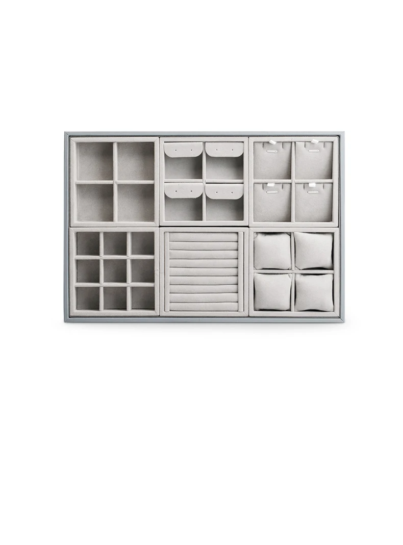Oirlv Beige Mikrofaser Schmuck-Organizer-Tablett, abnehmbares Leder-Tablett für Ohrringe, Halsketten, Armbänder, Anhänger, Schmuckaufbewahrung und Präsentation. – Detail 2