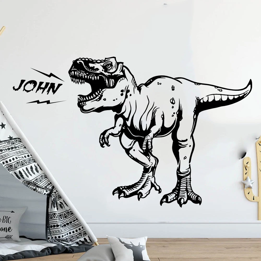 

Large Custom Name T-rex Dinosaur Roar Wall Decal Teen Boy Room World Animal Wall Sticker Playroom