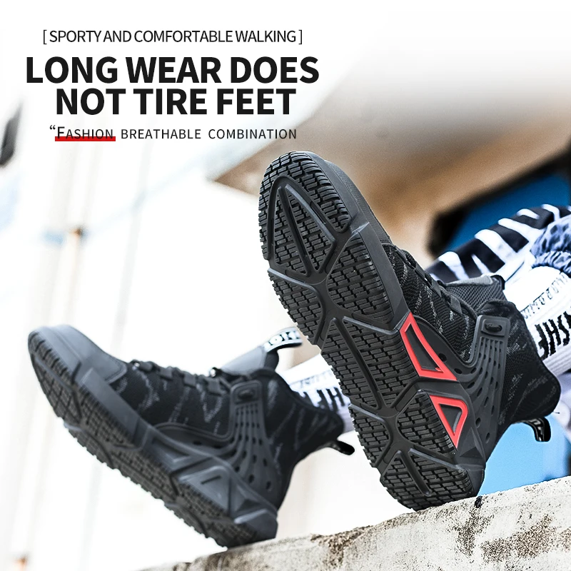 Men's Anti-puncture Workplace Safety Work Boots Outdoor Work Sneakers Anti Smashing Security Steel Toe Breathable Lightweight