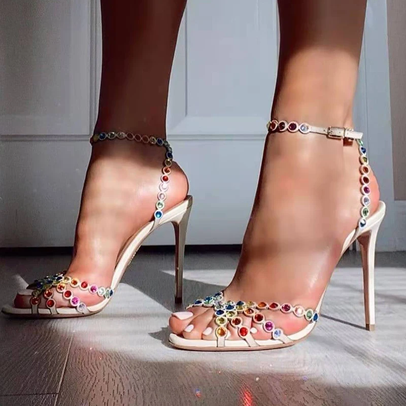 Green Purple Suede Glitter Rhinestone Beaded Strappy Sandals High Heels Jeweled Crystal Bride Shoes Banquet Pumps