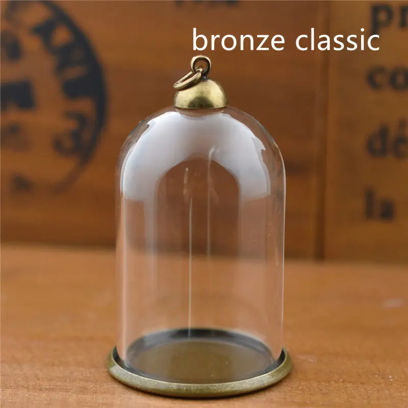 5pcs 38*25mm tube glass jar with setting base beads cap glass vials pendant jewelry glass bottle pendant glass dome cover charms