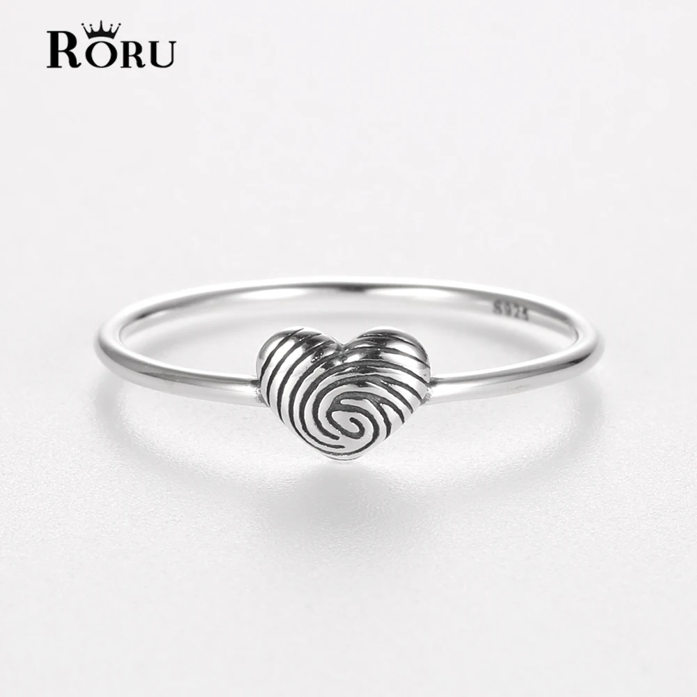 Retro S925 Sterling Silver Lovely Heart Ring Geometric Round Cute for Women Men Twist Finger Rings 2021 New Anniversary Gift