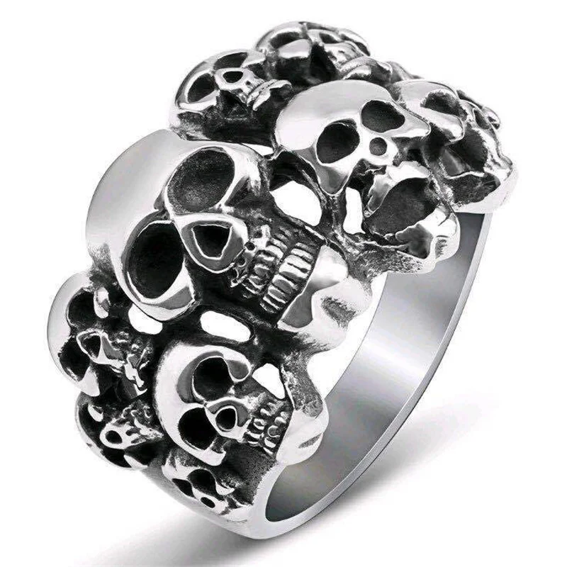 Men's Exquisite Stainless Steel Skull Ring Gothic Fashion Domineering Punk Retro Ghost Ring Jewelry Party Anniversary Gift 2021