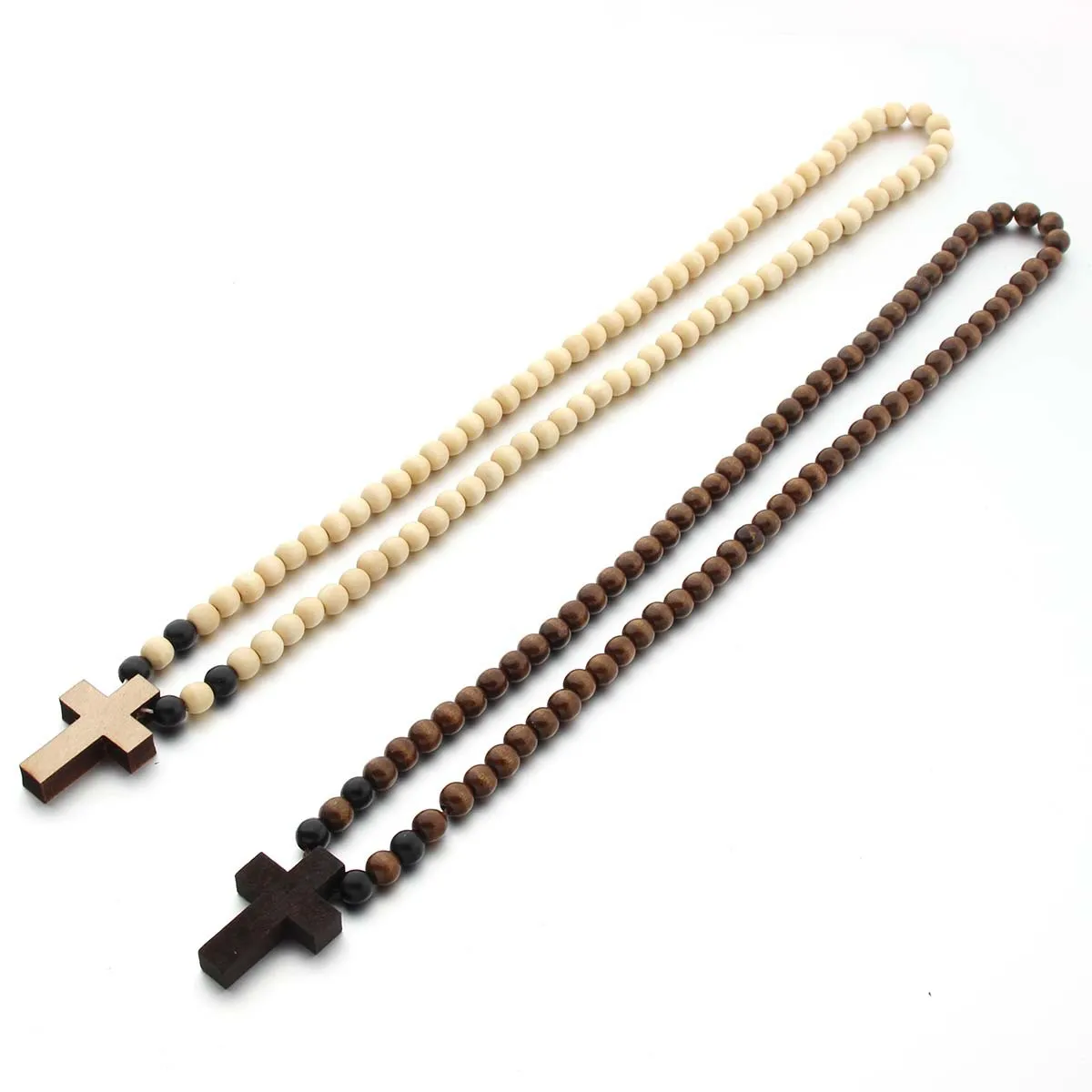 Wood Beaded Cross Necklace Men Wooden Bead Necklace Cross Pendant Necklace Mens Hip Hop Jewelry  Accessories
