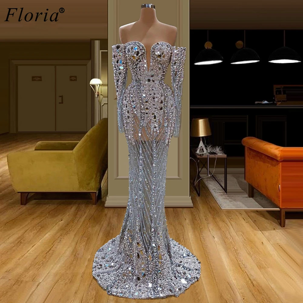 

Luxury Formal Beading Prom Dresses Long Illusion Vestido Festa Longo Sparkly Evening Dresses Couture Fashion Gowns Custom