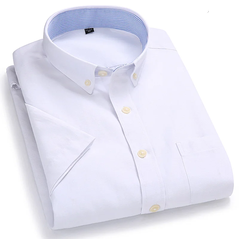 Men's Oxford Short Sleeve Summer Casual Shirts Standard-fit Button-down Solid Shirt Classic Single Pocket Comfortable Shirt