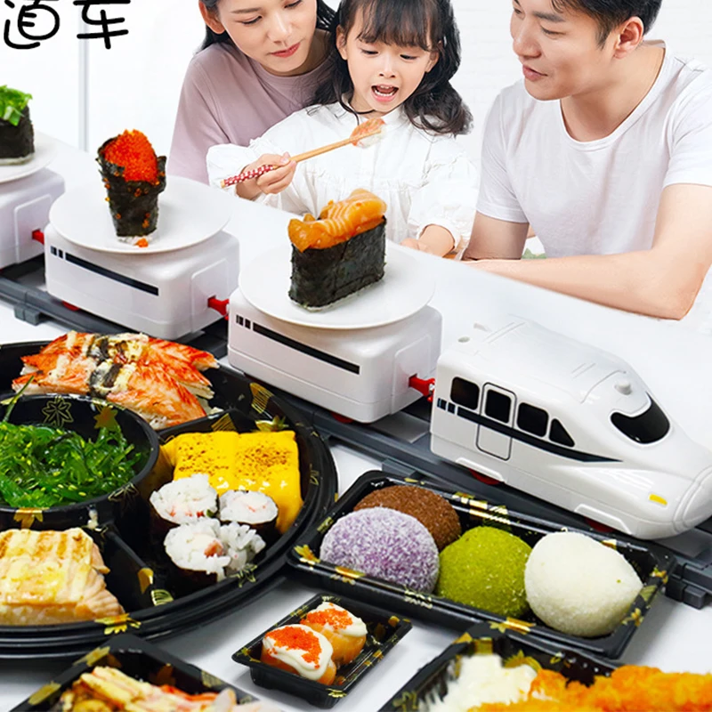 Sushi Train Rotary Sushi Toy Track Conveyor Belt Rotating Table Kid Food Train Set DIY Sushi Making Family Sushi Party Food Tool