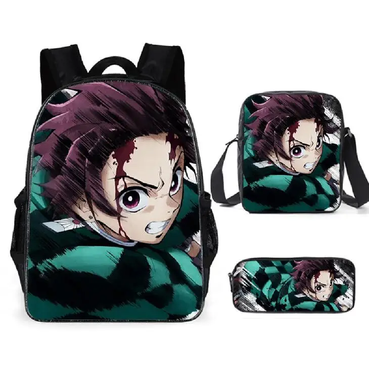 Kid\'s School Bag Backpack Anime Demon Slayer Kimetsu no Yaiba Printed School Bag Customized Backpack Student Mochilas 3pcs/set