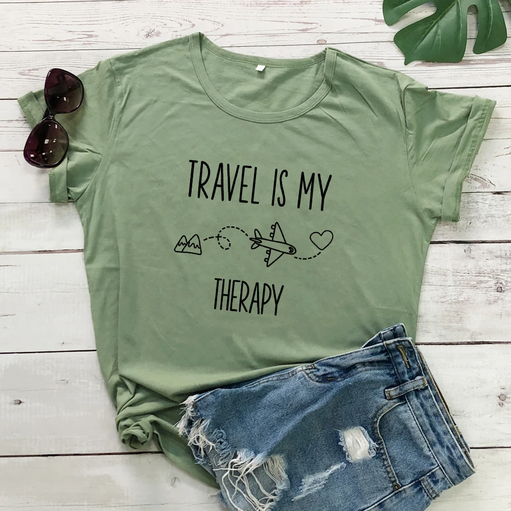 Travel Is My Therapy T-shirt Casual 90s Women Adventure Outdoor Tshirt Unisex Summer Graphic Airplane Mode Tees Tops Streetwear